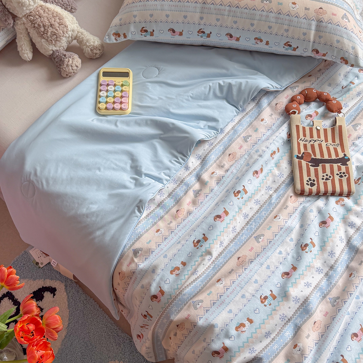 91家纺网 家纺一手货源 找家纺 麦伦家居 2026新品双层纱小冰皮夏被夏凉被空调被 费尔岛小狗