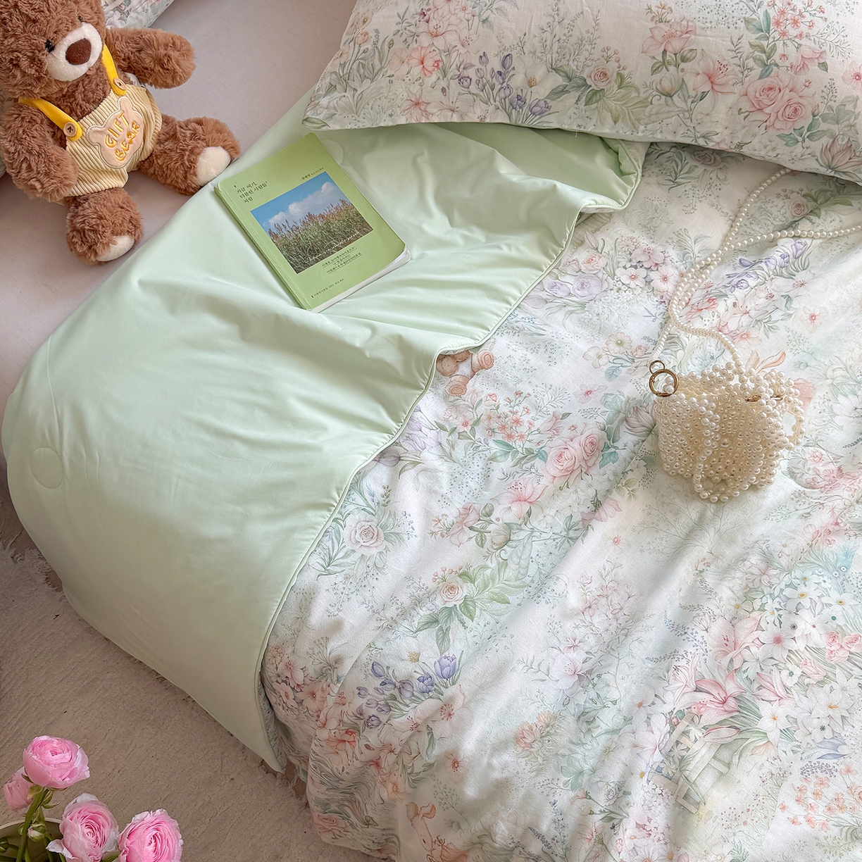 91家纺网 家纺一手货源 找家纺 麦伦家居 2026新品双层纱小冰皮夏被夏凉被空调被 盛夏粉德拉-绿