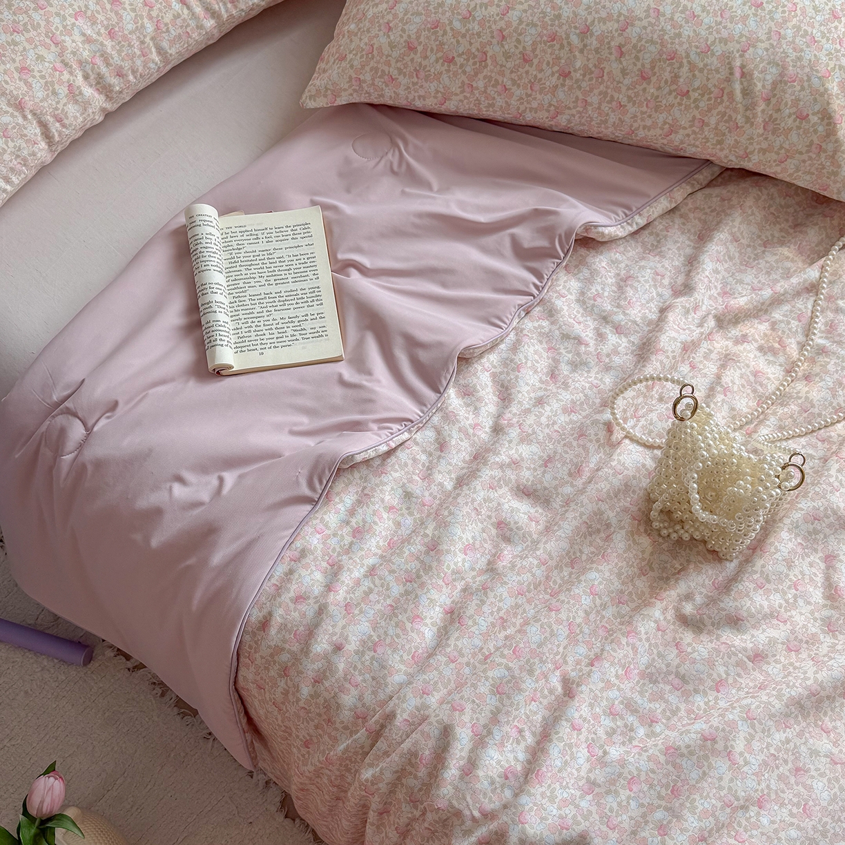 91家纺网 家纺一手货源 找家纺 麦伦家居 2026新品双层纱小冰皮夏被夏凉被空调被 樱花奶冻