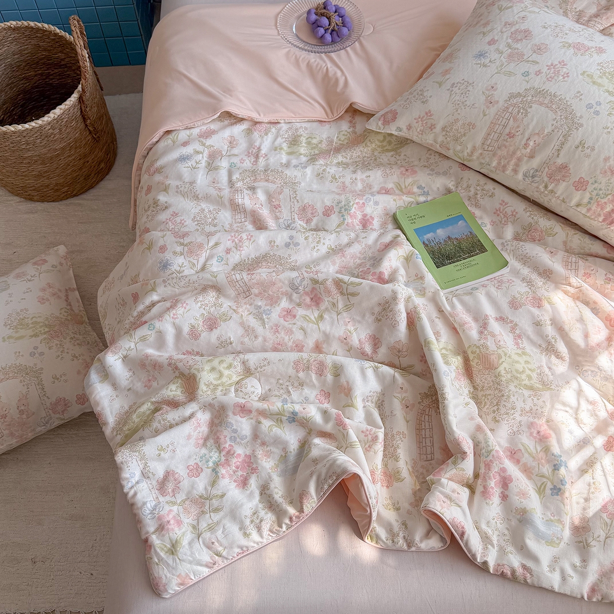 91家纺网 家纺一手货源 找家纺 麦伦家居 2026新品双层纱小冰皮夏被夏凉被空调被 莫奈花园