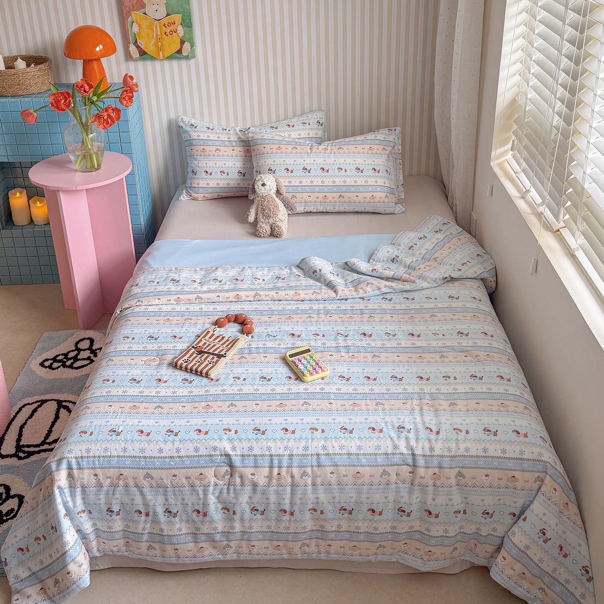 91家纺网 家纺一手货源 找家纺 麦伦家居 2026新品双层纱小冰皮夏被夏凉被空调被 费尔岛小狗