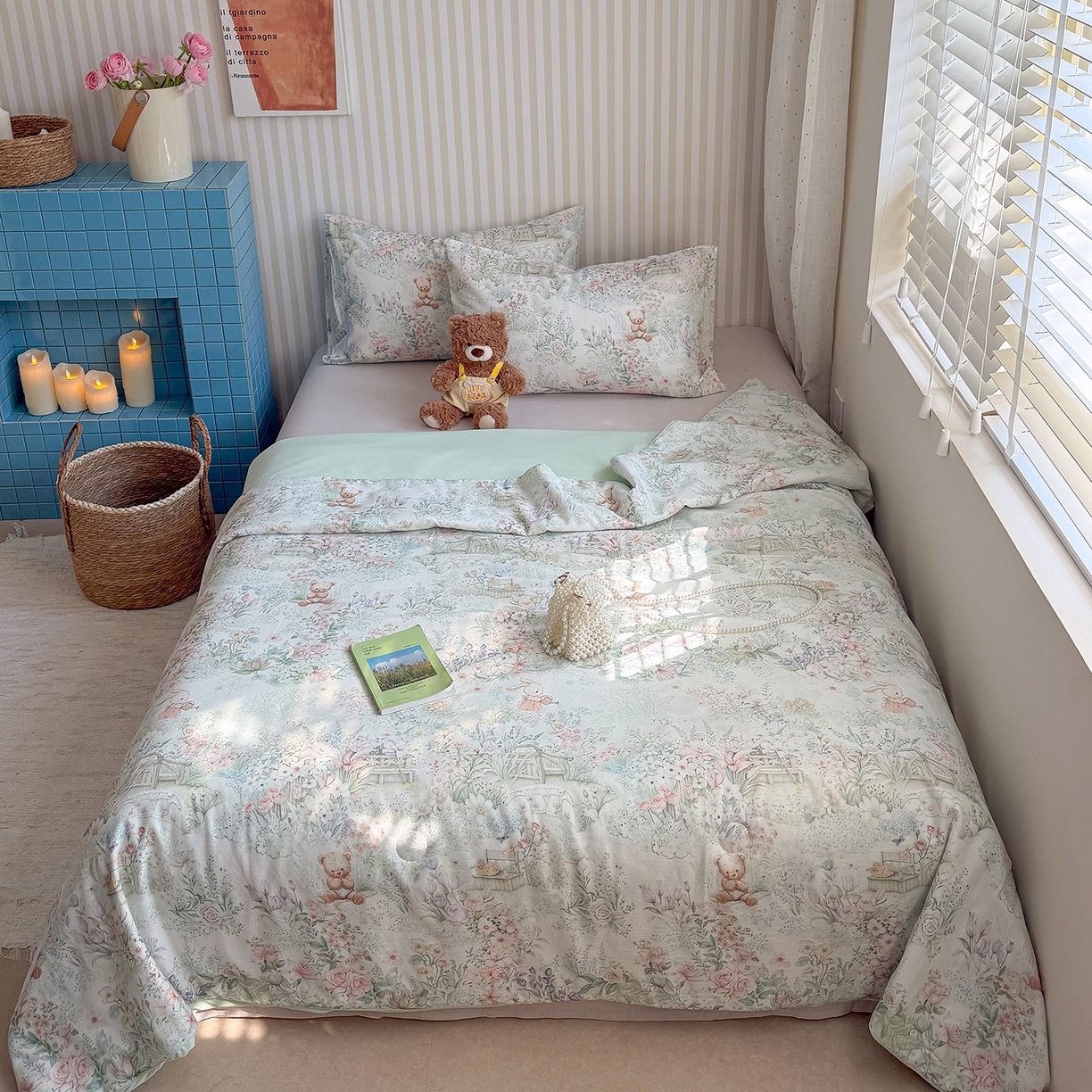 91家纺网 家纺一手货源 找家纺 麦伦家居 2026新品双层纱小冰皮夏被夏凉被空调被 盛夏粉德拉-绿