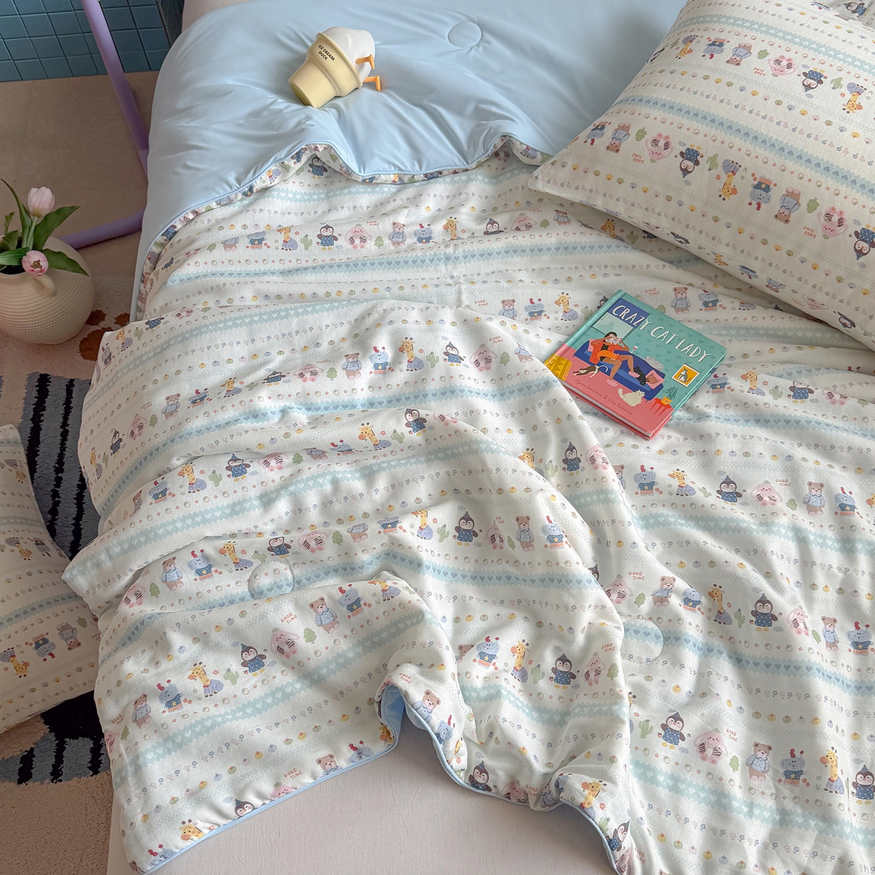 91家纺网 家纺一手货源 找家纺 麦伦家居 2026新品双层纱小冰皮夏被夏凉被空调被 软萌小森林