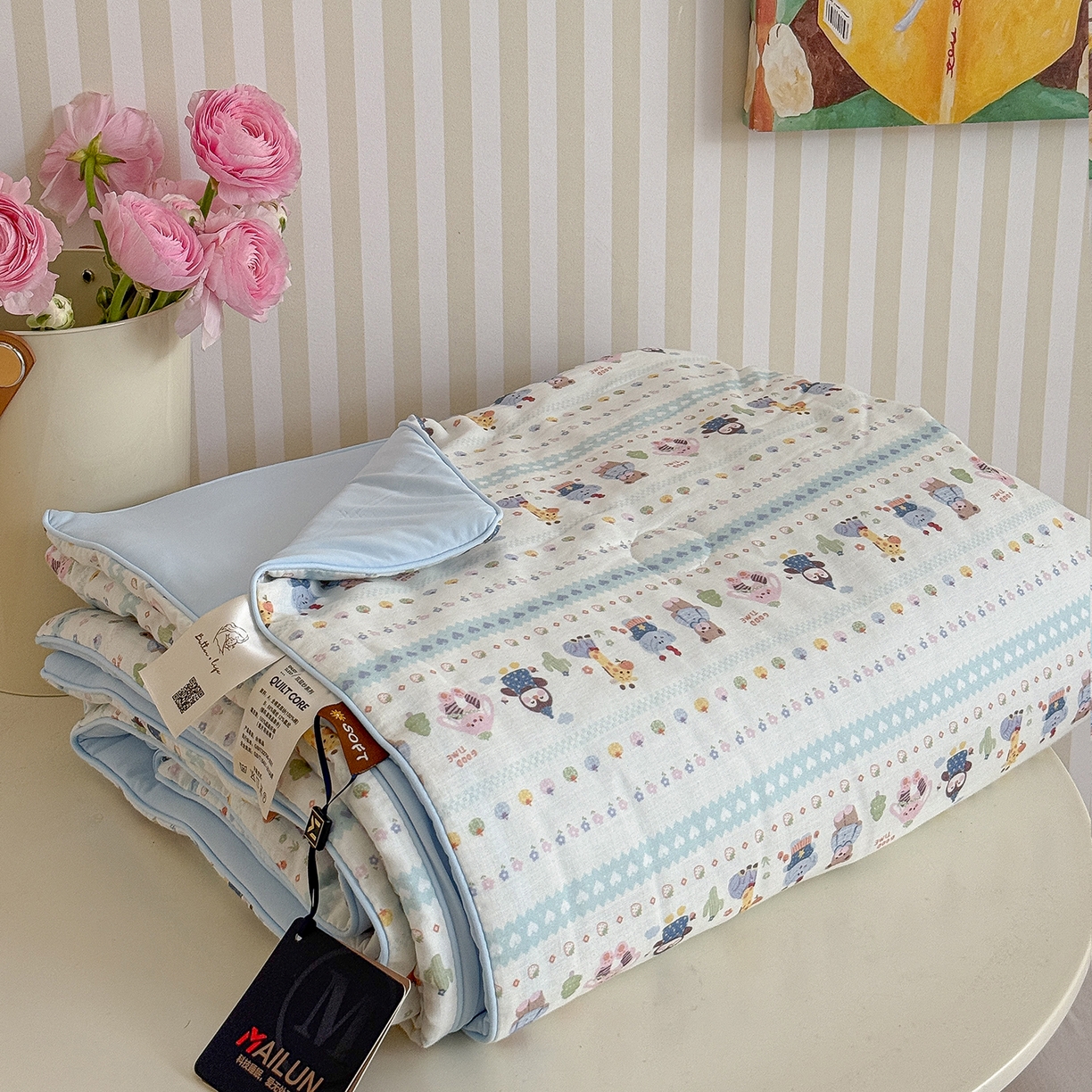 91家纺网 家纺一手货源 找家纺 麦伦家居 2026新品双层纱小冰皮夏被夏凉被空调被 软萌小森林