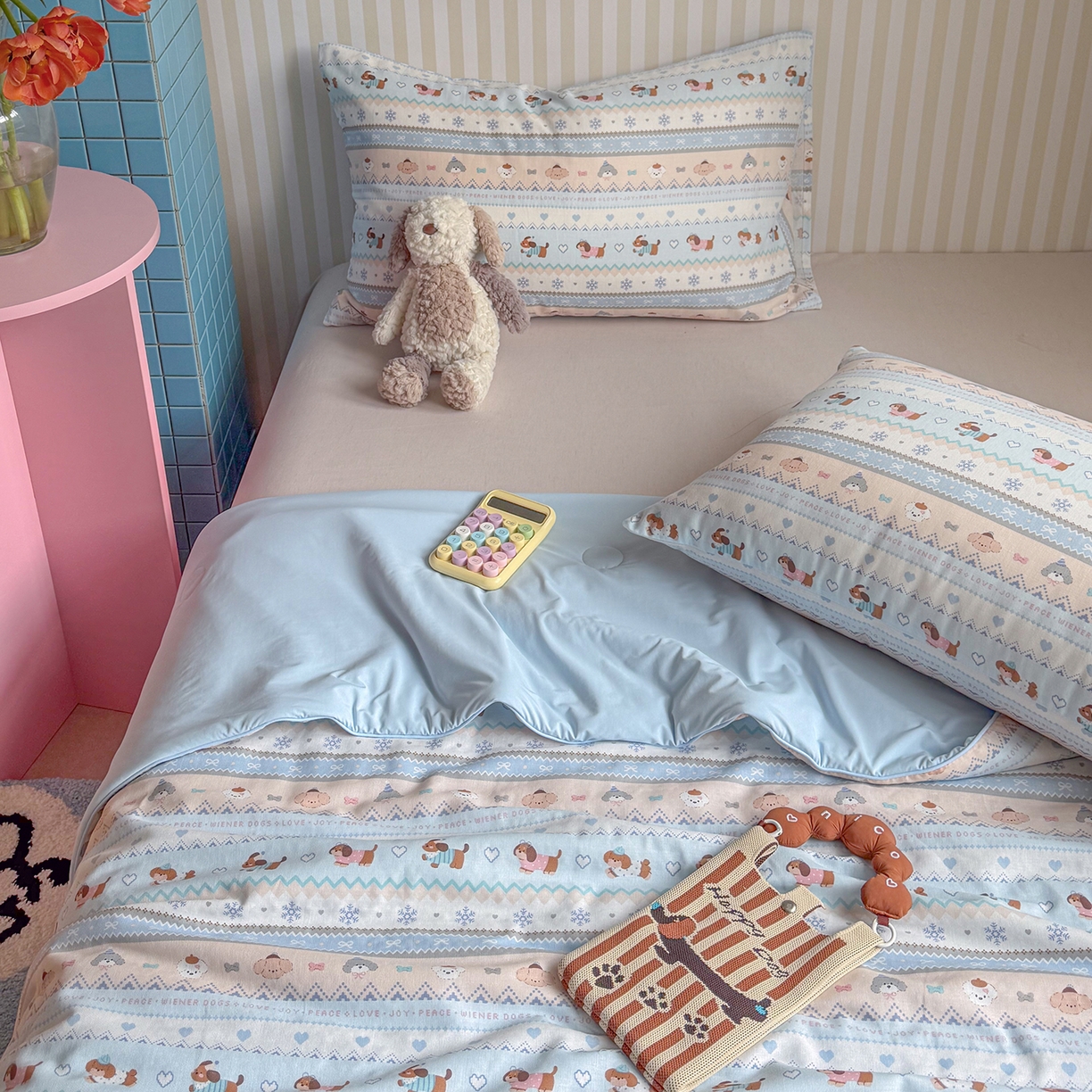 91家纺网 家纺一手货源 找家纺 麦伦家居 2026新品双层纱小冰皮夏被夏凉被空调被 费尔岛小狗