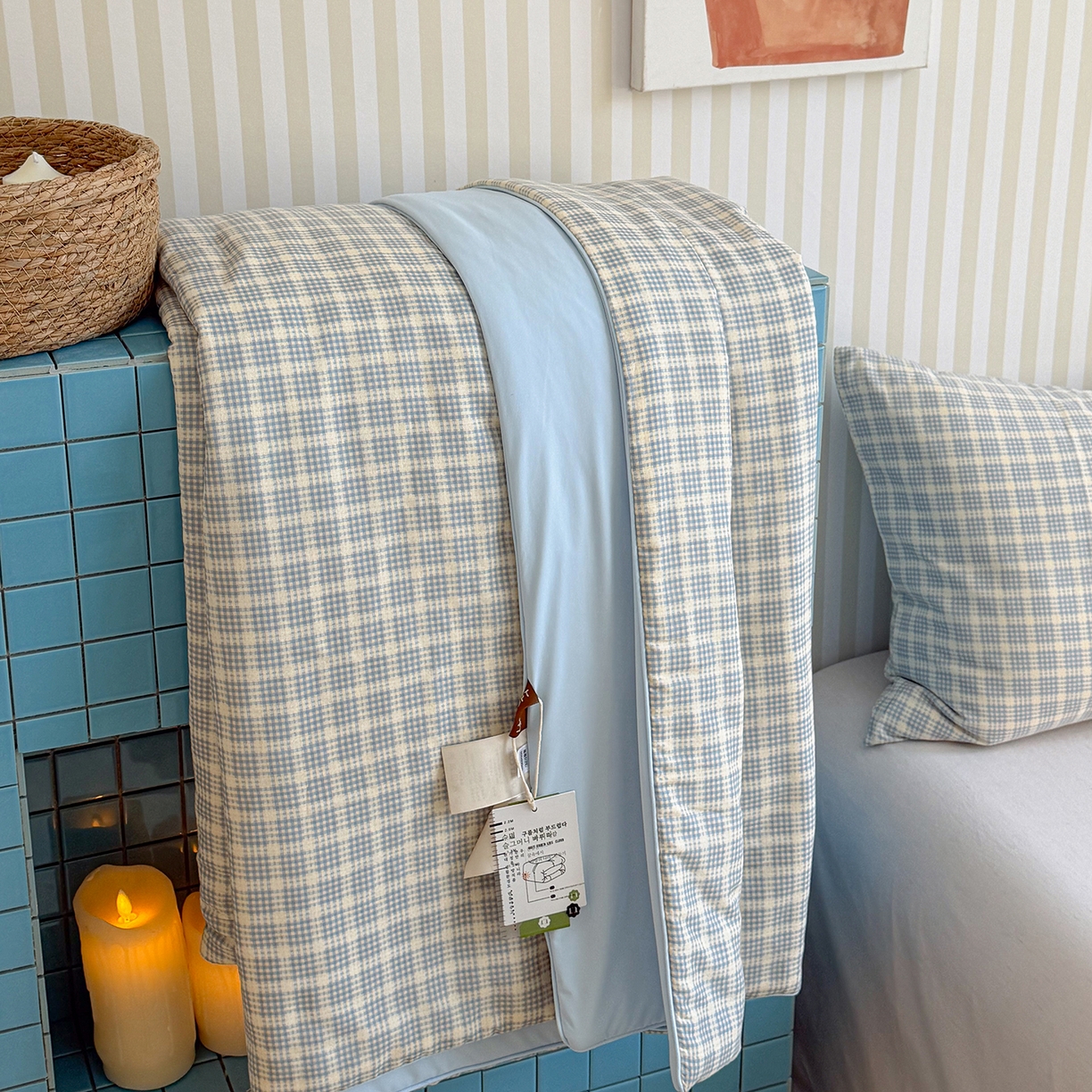 91家纺网 家纺一手货源 找家纺 麦伦家居 2026新品双层纱小冰皮夏被夏凉被空调被 方格蓝