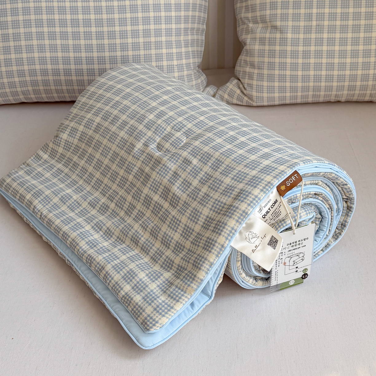 91家纺网 家纺一手货源 找家纺 麦伦家居 2026新品双层纱小冰皮夏被夏凉被空调被 方格蓝