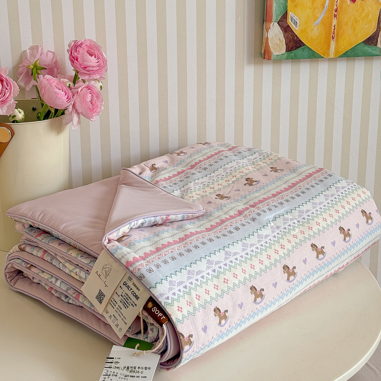 91家纺网 家纺一手货源 找家纺 麦伦家居 2026新品双层纱小冰皮夏被夏凉被空调被 紫色木马