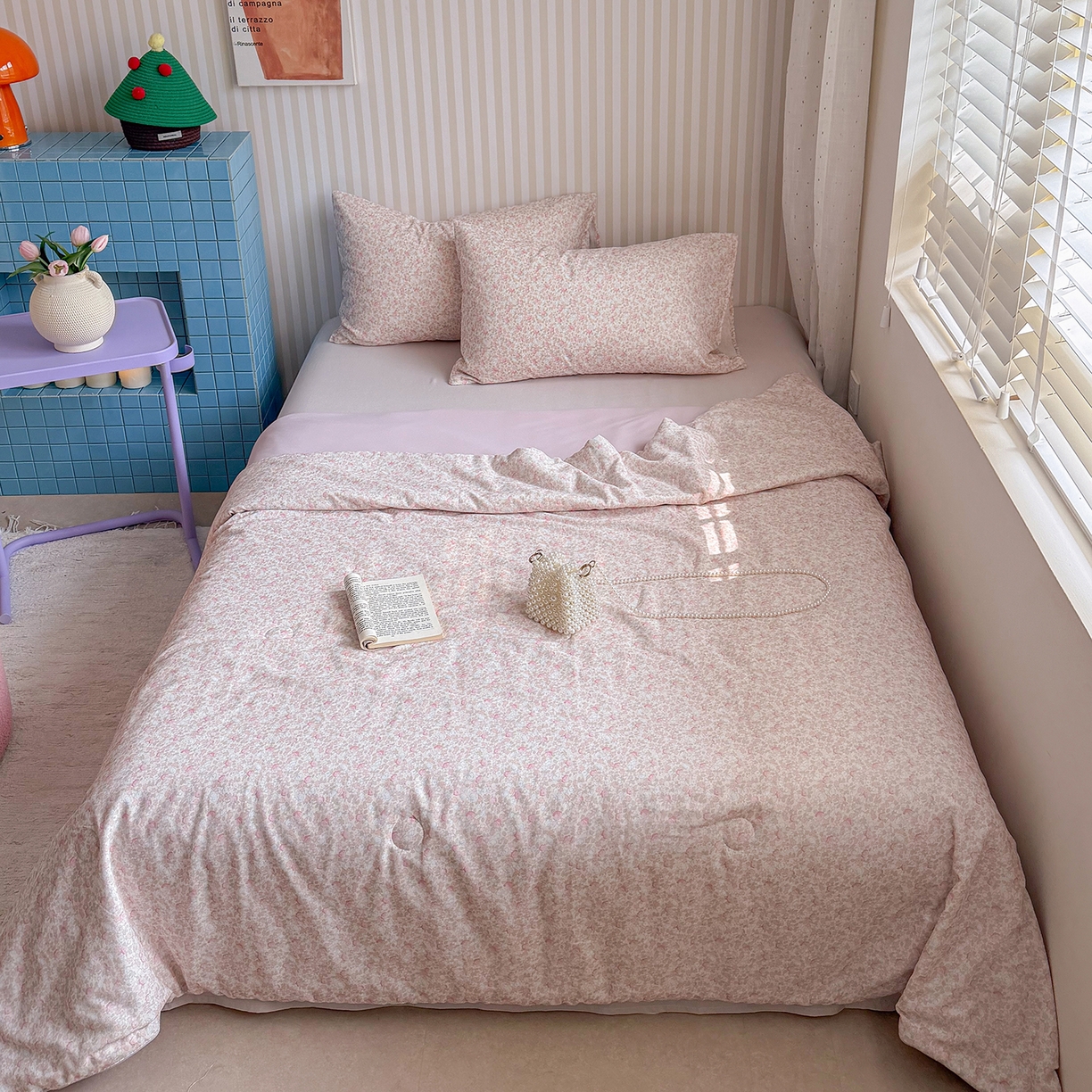 91家纺网 家纺一手货源 找家纺 麦伦家居 2026新品双层纱小冰皮夏被夏凉被空调被 樱花奶冻