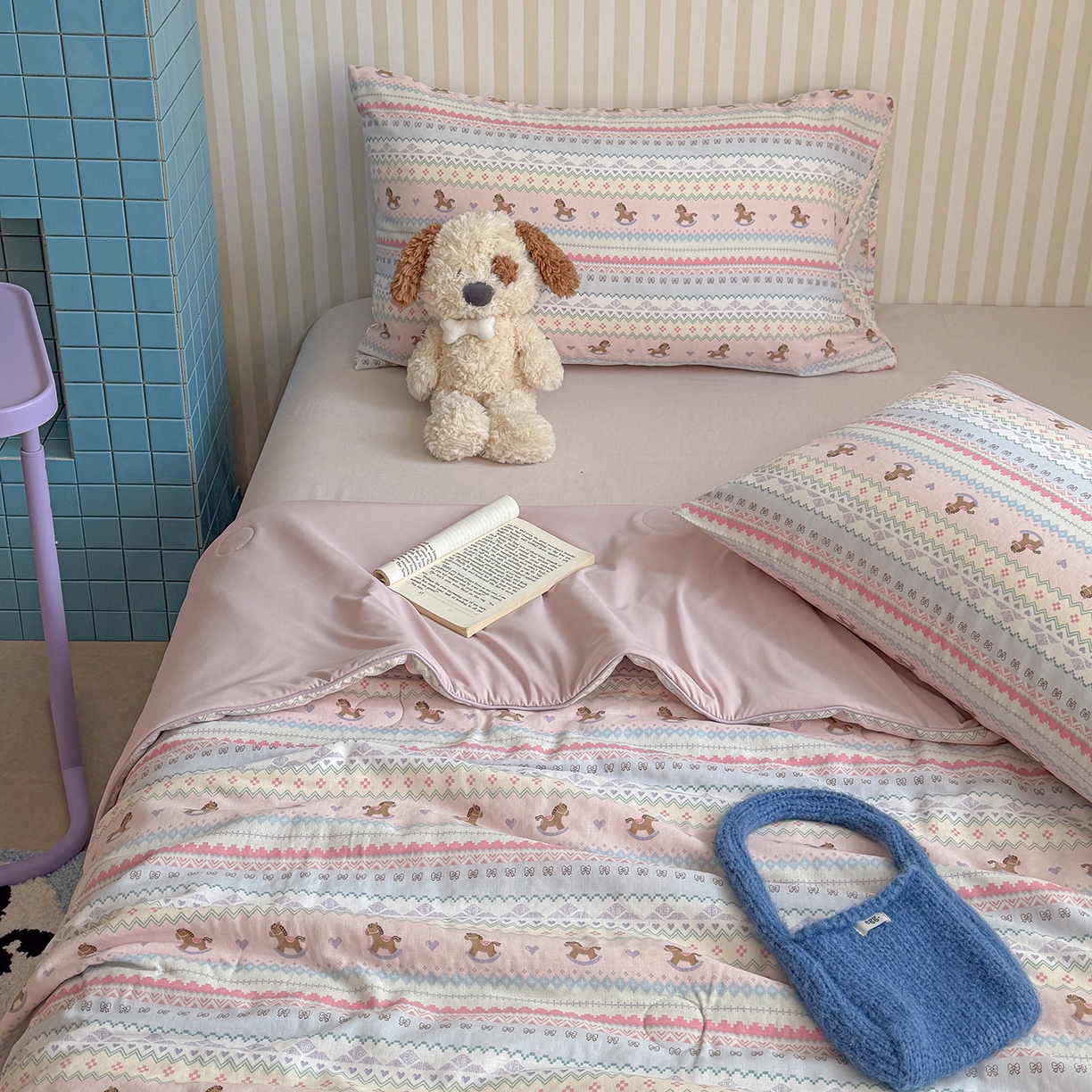 91家纺网 家纺一手货源 找家纺 麦伦家居 2026新品双层纱小冰皮夏被夏凉被空调被 紫色木马