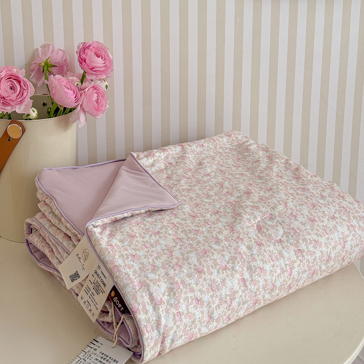 91家纺网 家纺一手货源 找家纺 麦伦家居 2026新品双层纱小冰皮夏被夏凉被空调被 樱花奶冻