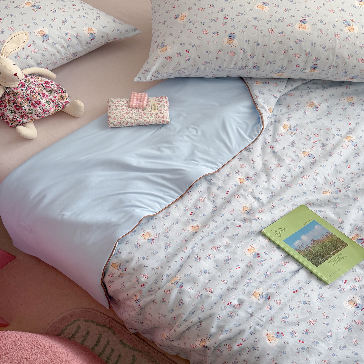 91家纺网 家纺一手货源 找家纺 麦伦家居 2026新品双层纱小冰皮夏被夏凉被空调被 樱蓝少女