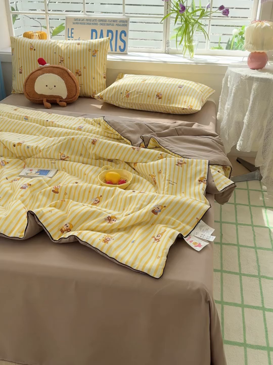 91家纺网 家纺一手货源 找家纺 美派 2026新款古法水洗云朵棉云感纱夏被夏凉被空调被 奶酪星宝