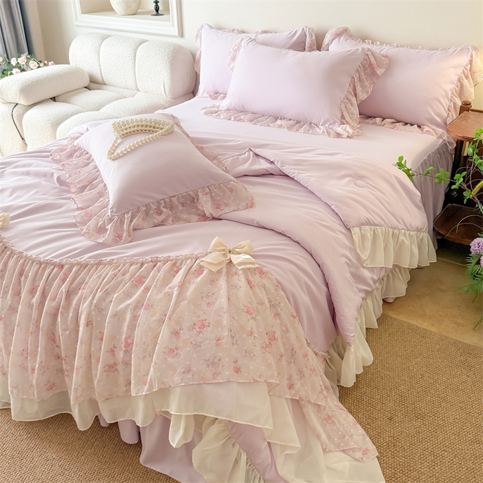 91家纺网 家纺一手货源 找家纺 （总）富盛家纺 2026新款雪纺蕾丝刺绣法式床裙韩版夏凉被空调被夏被四件套