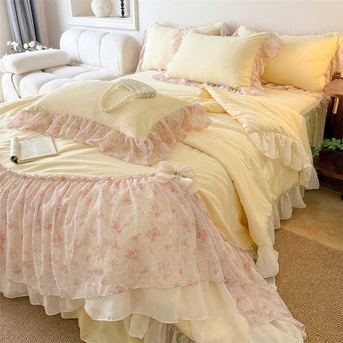 91家纺网 家纺一手货源 找家纺 （总）富盛家纺 2026新款雪纺蕾丝刺绣法式床裙韩版夏凉被空调被夏被四件套