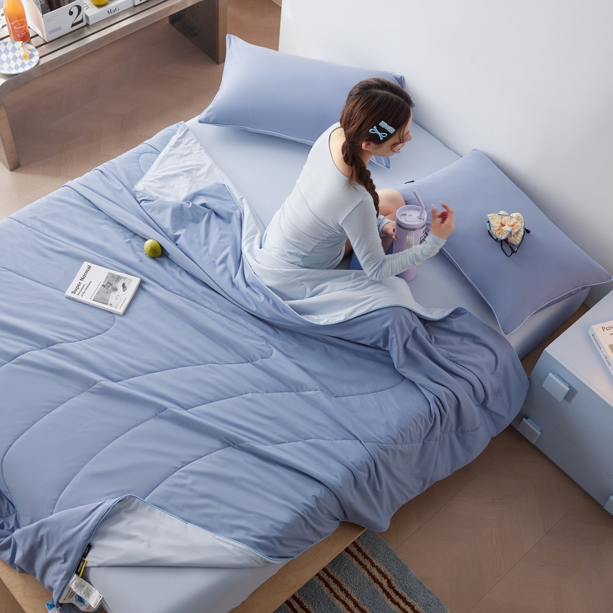 91家纺网 家纺一手货源 找家纺 丽笙被芯 2026新款冰皮凉凉夏被夏凉被空调被 蓝莓冰冰