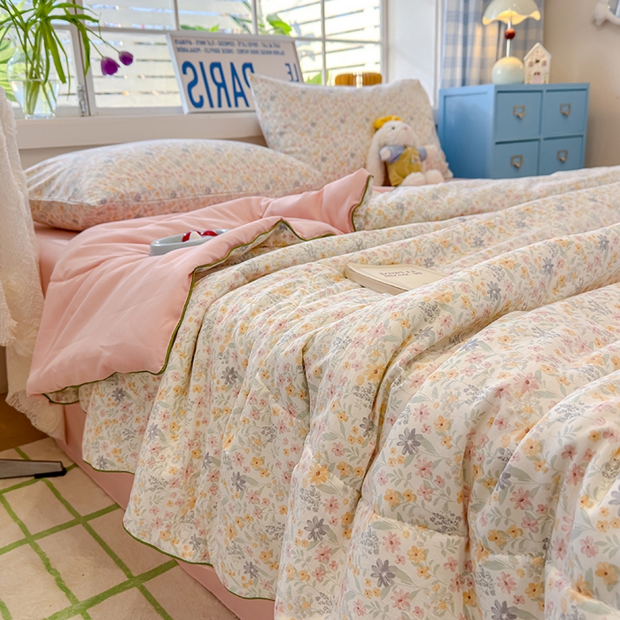 91家纺网 家纺一手货源 找家纺 美派 2026新款古法水洗云朵棉云感纱夏被夏凉被空调被 春日初恋