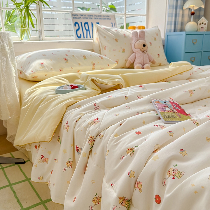 91家纺网 家纺一手货源 找家纺 美派 2026新款古法水洗云朵棉云感纱夏被夏凉被空调被 嗨皮星星人