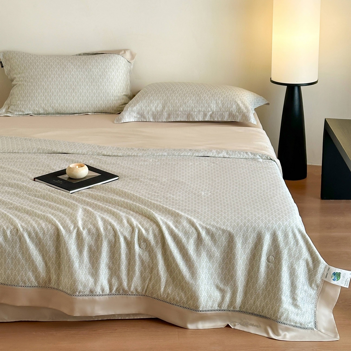 91家纺网 家纺一手货源 找家纺 丽笙被芯 2026新款兰精天丝数码印花Naia镂空夏被夏凉被空调被 奥利尔-绿