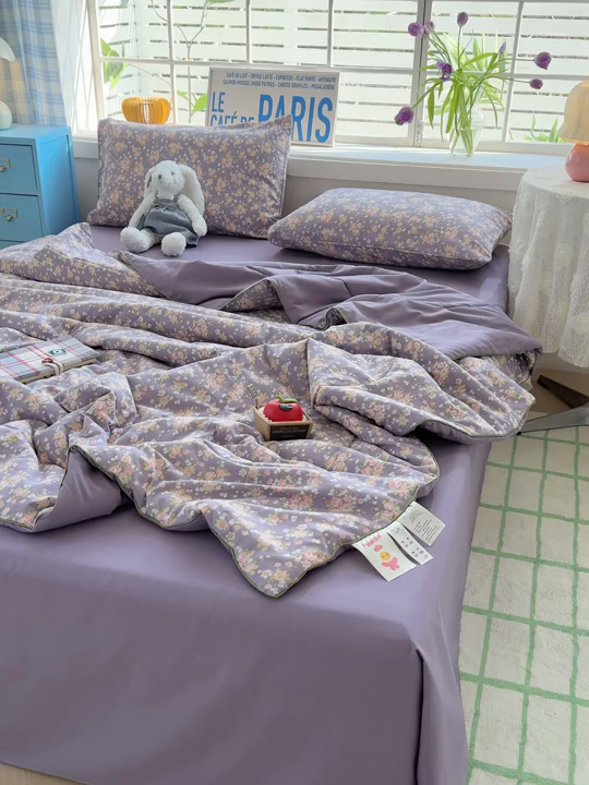 91家纺网 家纺一手货源 找家纺 美派 2026新款古法水洗云朵棉云感纱夏被夏凉被空调被 花艺梦境