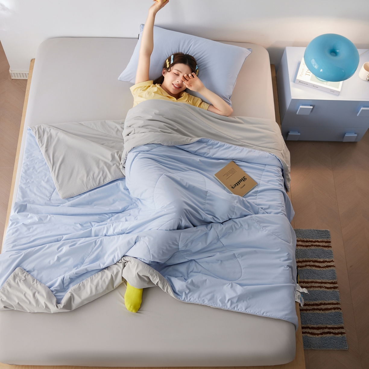 91家纺网 家纺一手货源 找家纺 丽笙被芯 2026新款冰皮凉凉夏被夏凉被空调被 蓝椰芝芝