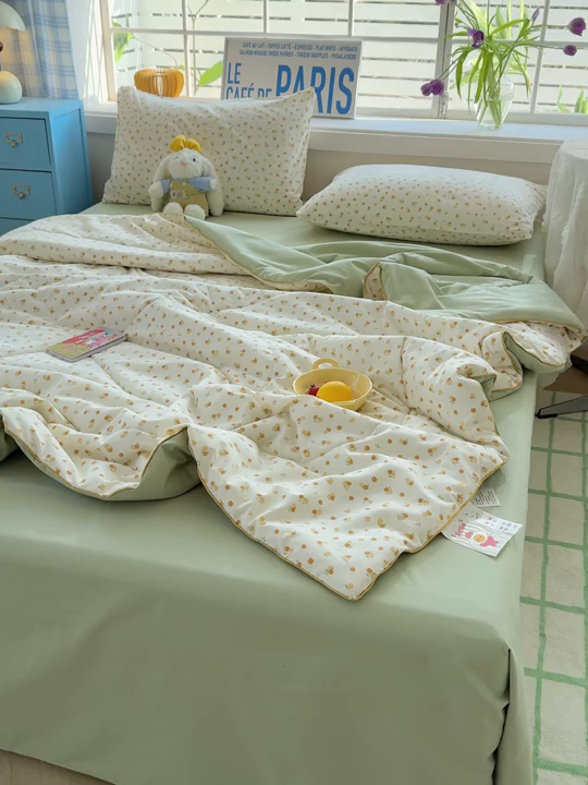 91家纺网 家纺一手货源 找家纺 美派 2026新款古法水洗云朵棉云感纱夏被夏凉被空调被 恋恋糖橘