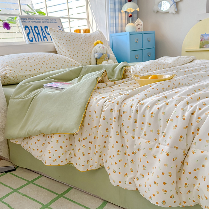 91家纺网 家纺一手货源 找家纺 美派 2026新款古法水洗云朵棉云感纱夏被夏凉被空调被 恋恋糖橘