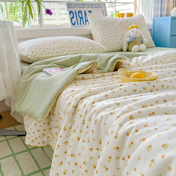 91家纺网 家纺一手货源 找家纺 美派 2026新款古法水洗云朵棉云感纱夏被夏凉被空调被 恋恋糖橘