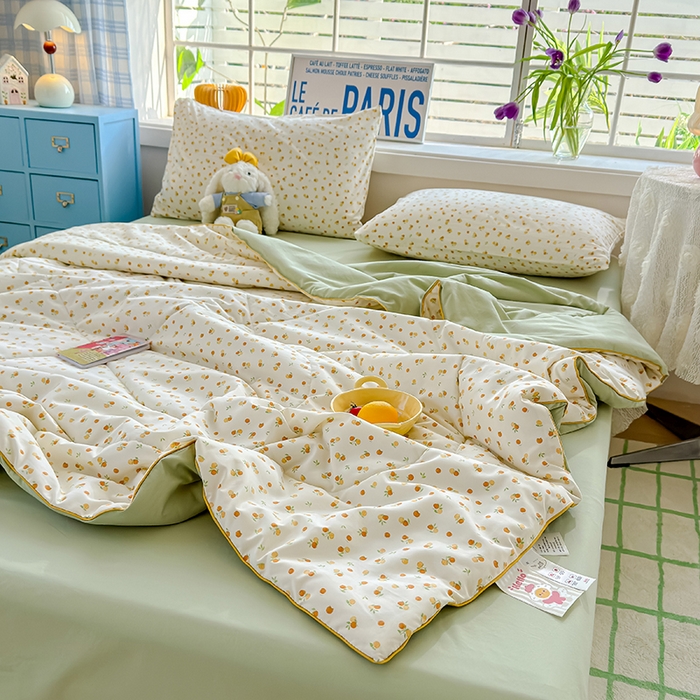 91家纺网 家纺一手货源 找家纺 美派 2026新款古法水洗云朵棉云感纱夏被夏凉被空调被 恋恋糖橘