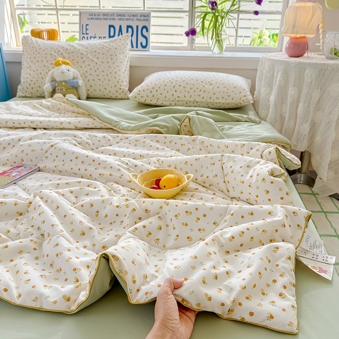 91家纺网 家纺一手货源 找家纺 美派 2026新款古法水洗云朵棉云感纱夏被夏凉被空调被 恋恋糖橘