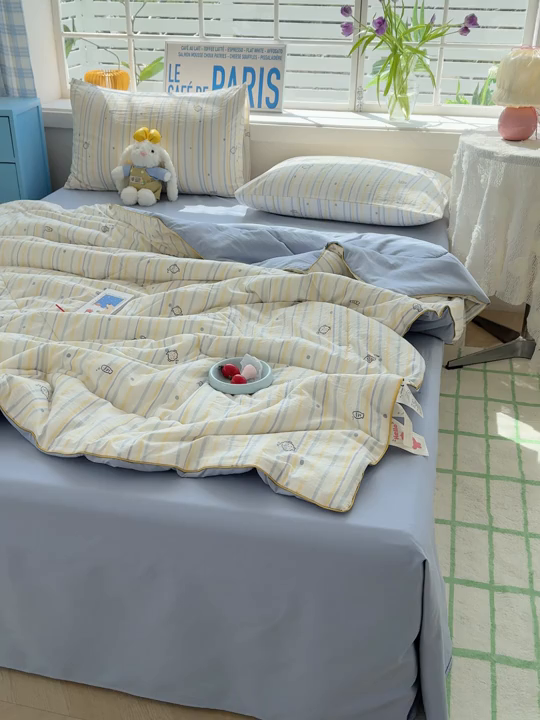 91家纺网 家纺一手货源 找家纺 美派 2026新款古法水洗云朵棉云感纱夏被夏凉被空调被 漫游小鱼