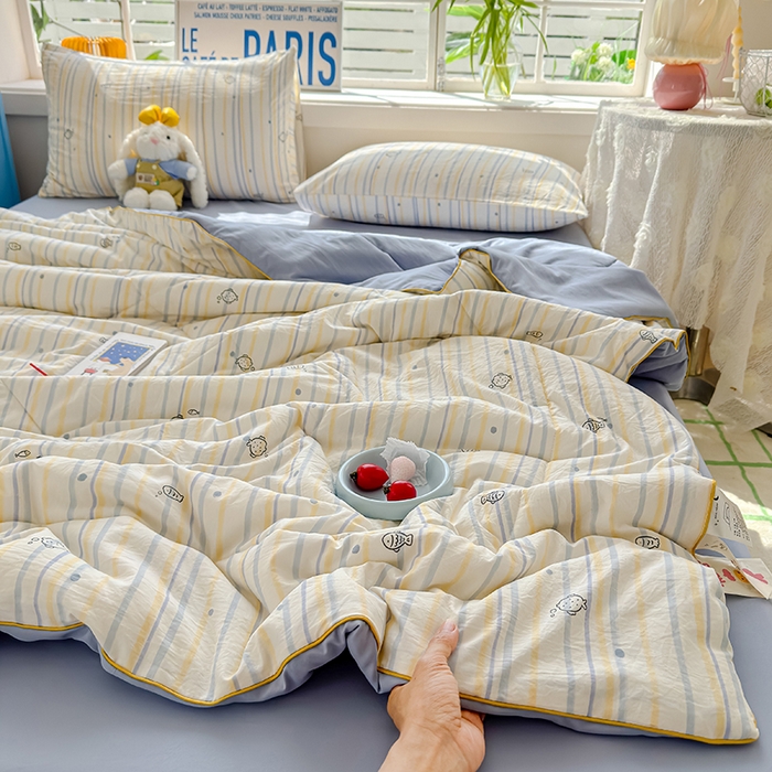 91家纺网 家纺一手货源 找家纺 美派 2026新款古法水洗云朵棉云感纱夏被夏凉被空调被 漫游小鱼