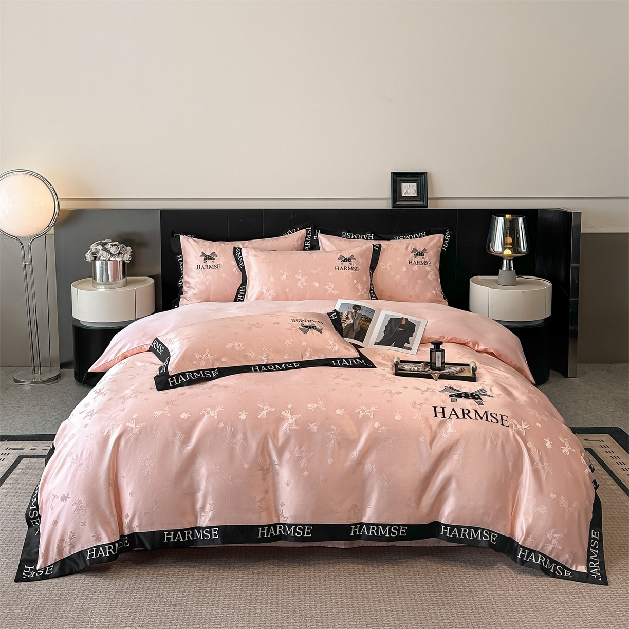 91家纺网 家纺一手货源 找家纺 笙意家纺 2026新款水洗冰丝刺绣宽边四件套-马力全开 马力全开-奶油粉