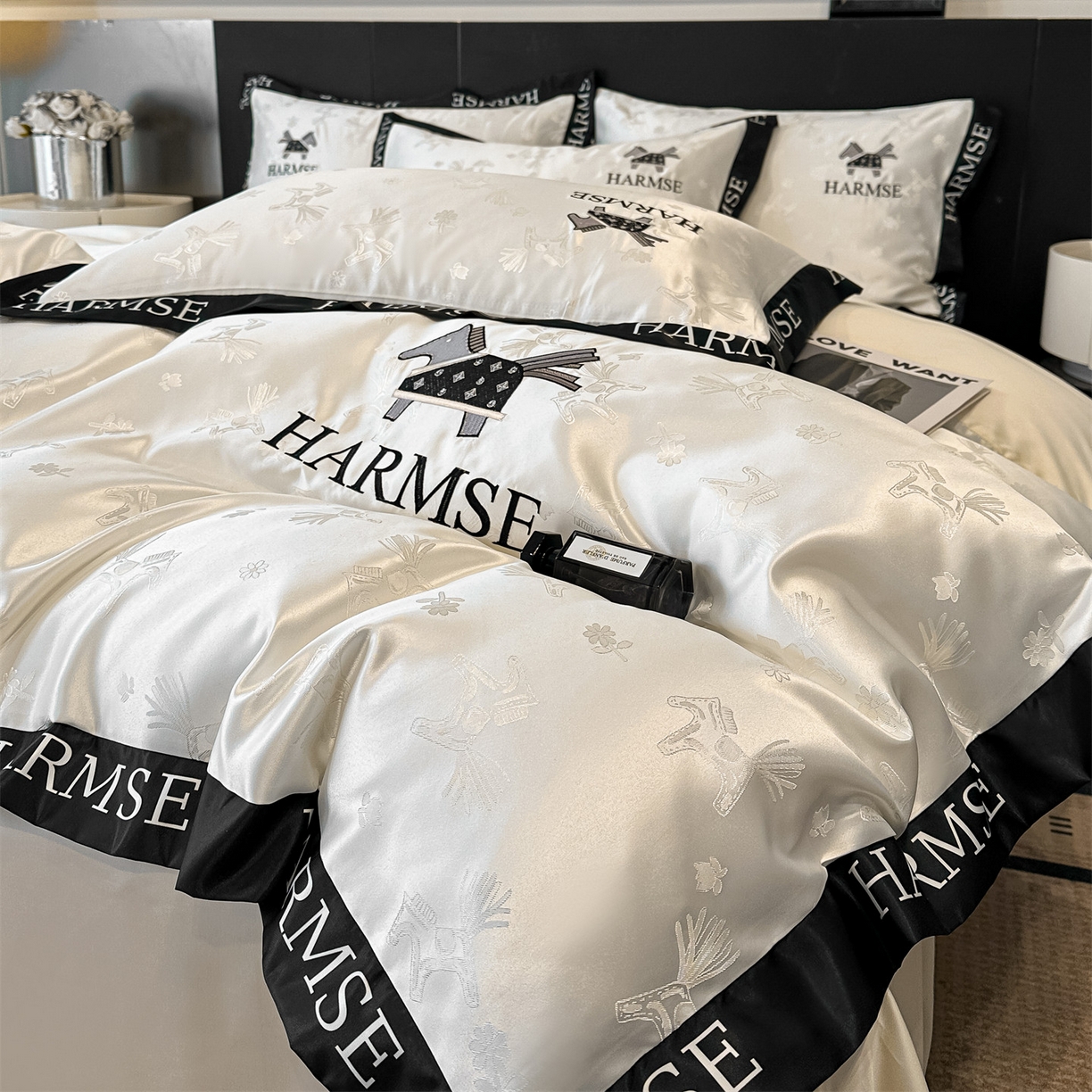 笙意家纺 2026新款水洗冰丝刺绣宽边四件套-马力全开 马力全开-奶昔白