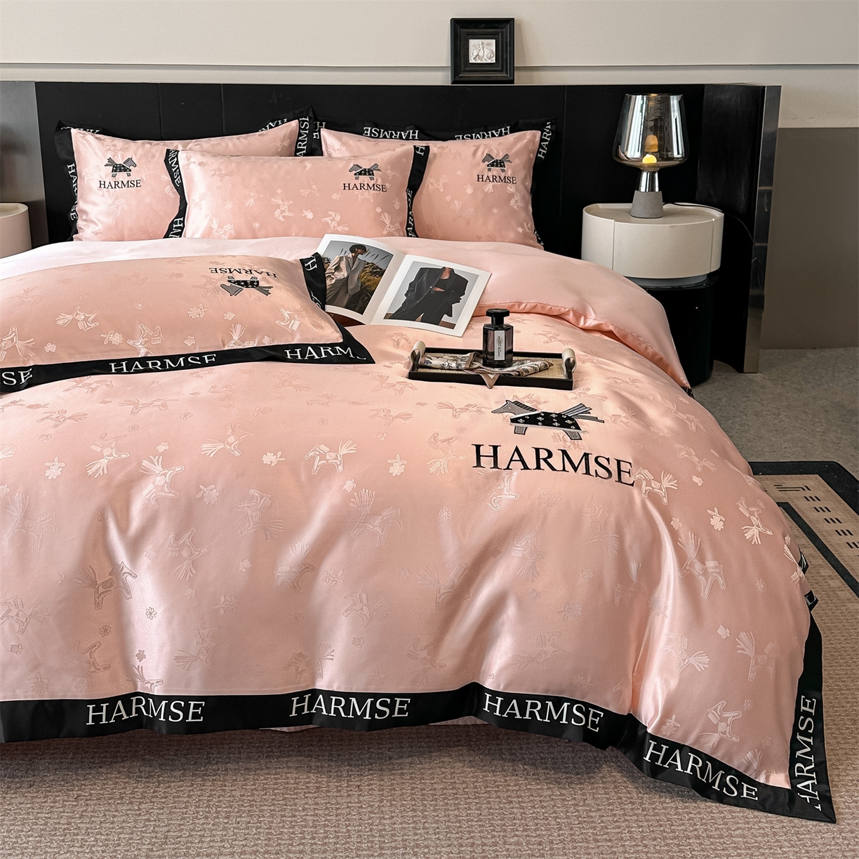 91家纺网 家纺一手货源 找家纺 笙意家纺 2026新款水洗冰丝刺绣宽边四件套-马力全开 马力全开-奶油粉