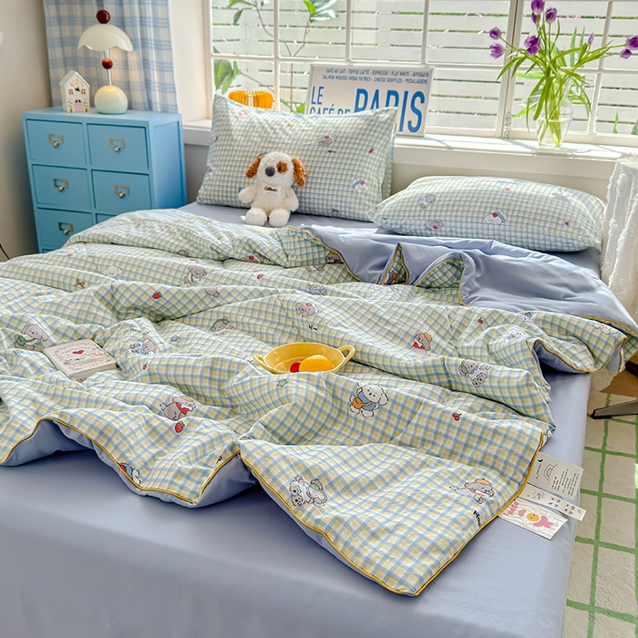 91家纺网 家纺一手货源 找家纺 美派 2026新款古法水洗云朵棉云感纱夏被夏凉被空调被 萌格小熊