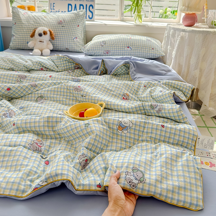 91家纺网 家纺一手货源 找家纺 美派 2026新款古法水洗云朵棉云感纱夏被夏凉被空调被 萌格小熊