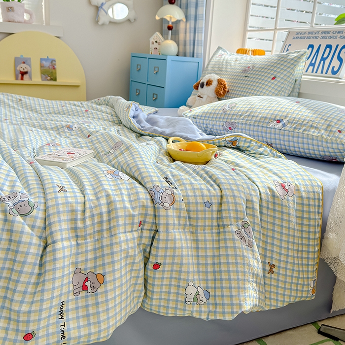 91家纺网 家纺一手货源 找家纺 美派 2026新款古法水洗云朵棉云感纱夏被夏凉被空调被 萌格小熊