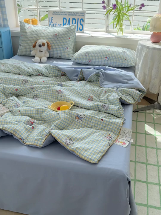 91家纺网 家纺一手货源 找家纺 美派 2026新款古法水洗云朵棉云感纱夏被夏凉被空调被 萌格小熊