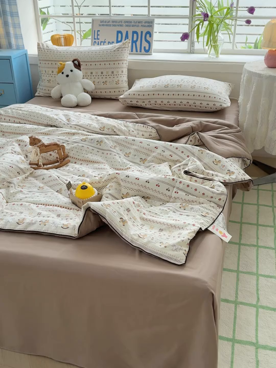 91家纺网 家纺一手货源 找家纺 美派 2026新款古法水洗云朵棉云感纱夏被夏凉被空调被 木马乐园