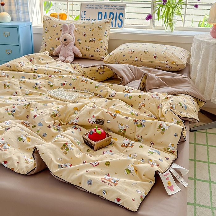 91家纺网 家纺一手货源 找家纺 美派 2026新款古法水洗云朵棉云感纱夏被夏凉被空调被 奶萌喵咖