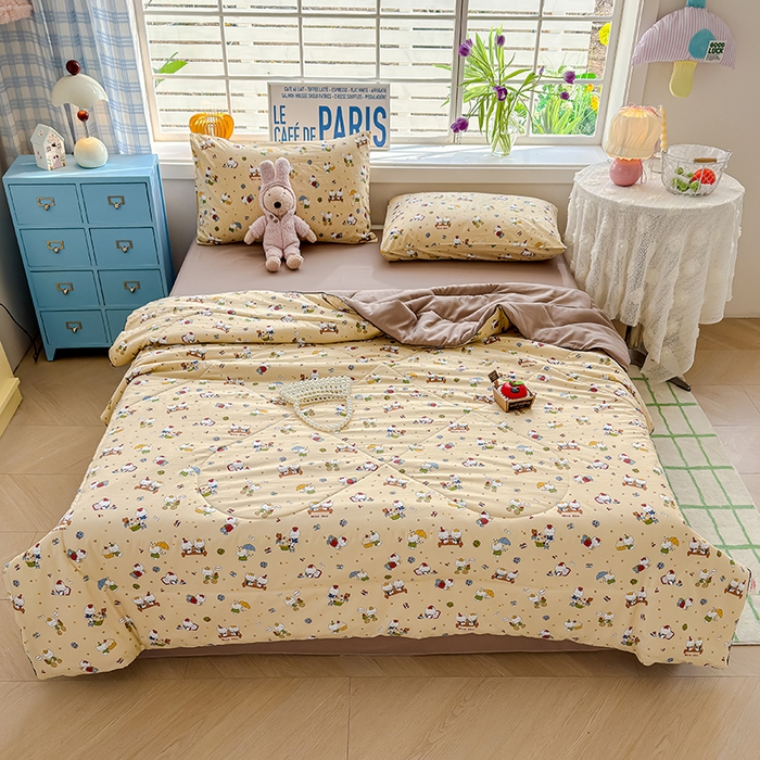 91家纺网 家纺一手货源 找家纺 美派 2026新款古法水洗云朵棉云感纱夏被夏凉被空调被 奶萌喵咖