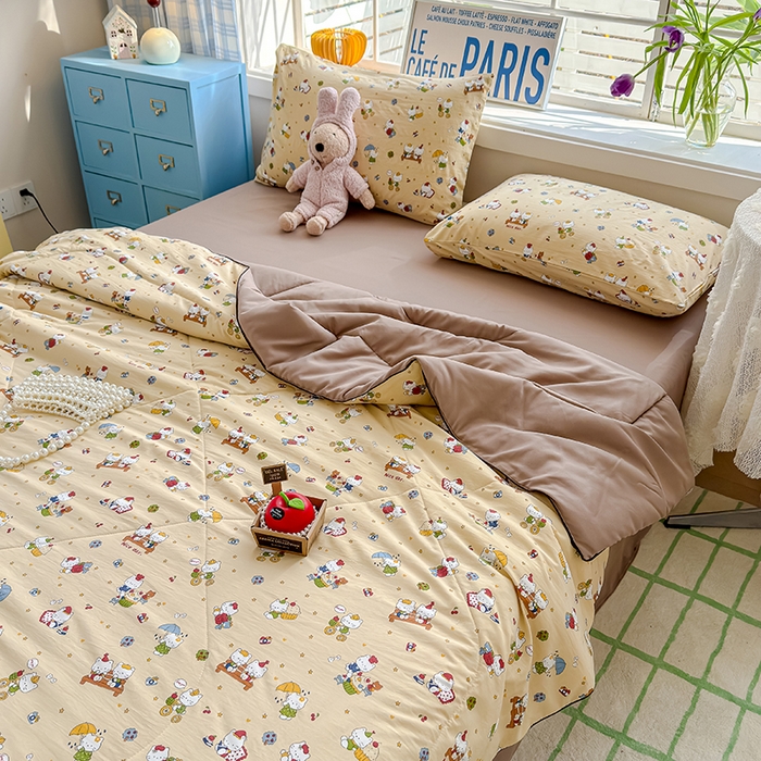 91家纺网 家纺一手货源 找家纺 美派 2026新款古法水洗云朵棉云感纱夏被夏凉被空调被 奶萌喵咖