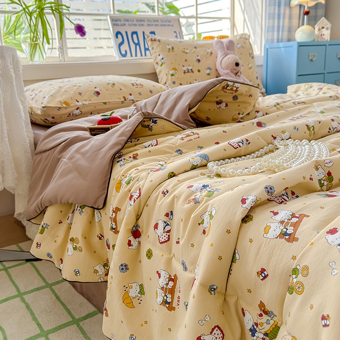 91家纺网 家纺一手货源 找家纺 美派 2026新款古法水洗云朵棉云感纱夏被夏凉被空调被 奶萌喵咖