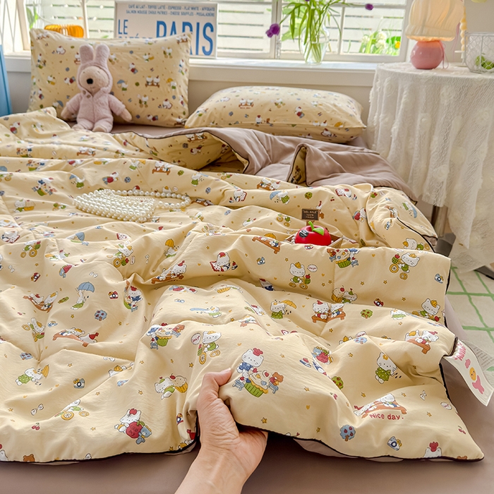 91家纺网 家纺一手货源 找家纺 美派 2026新款古法水洗云朵棉云感纱夏被夏凉被空调被 奶萌喵咖