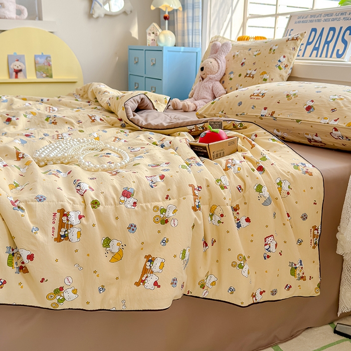 91家纺网 家纺一手货源 找家纺 美派 2026新款古法水洗云朵棉云感纱夏被夏凉被空调被 奶萌喵咖