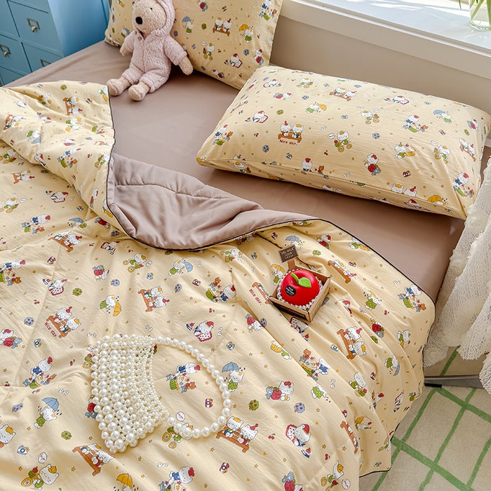 91家纺网 家纺一手货源 找家纺 美派 2026新款古法水洗云朵棉云感纱夏被夏凉被空调被 奶萌喵咖