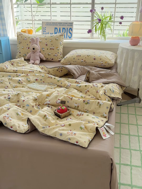 91家纺网 家纺一手货源 找家纺 美派 2026新款古法水洗云朵棉云感纱夏被夏凉被空调被 奶萌喵咖