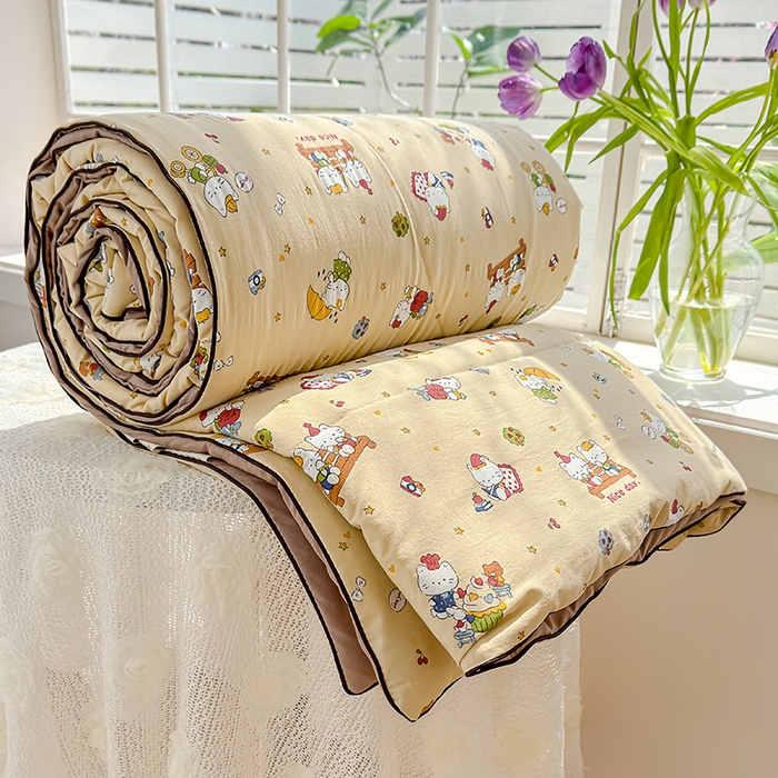 91家纺网 家纺一手货源 找家纺 美派 2026新款古法水洗云朵棉云感纱夏被夏凉被空调被 奶萌喵咖