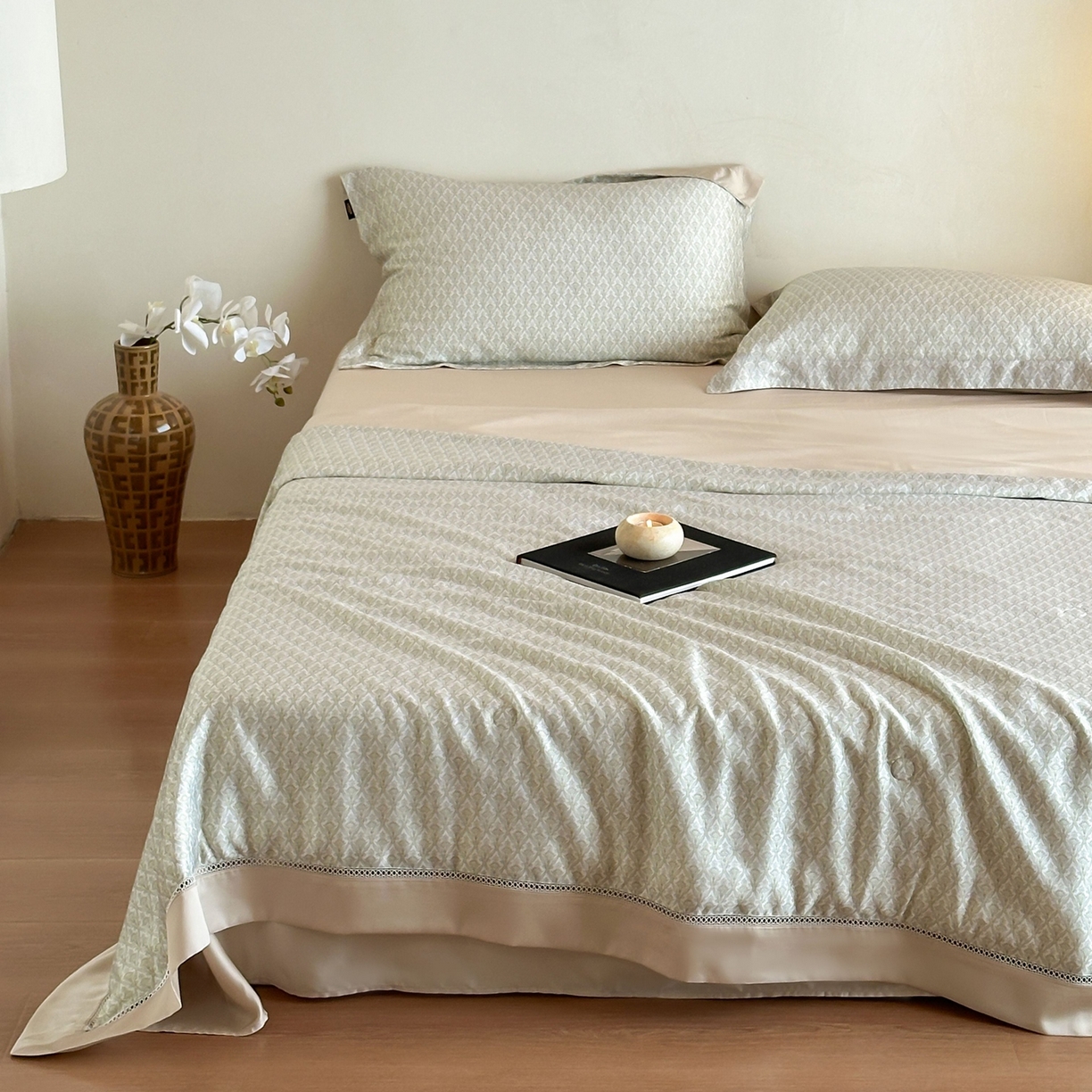 91家纺网 家纺一手货源 找家纺 丽笙被芯 2026新款兰精天丝数码印花Naia镂空夏被夏凉被空调被 奥利尔-绿